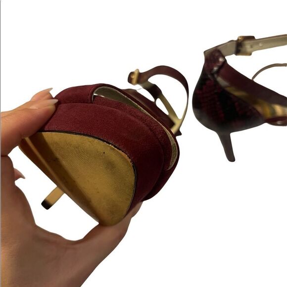 Michael Kors Red Wine Suede & Snakeskin High Heels - Picture 8 of 11